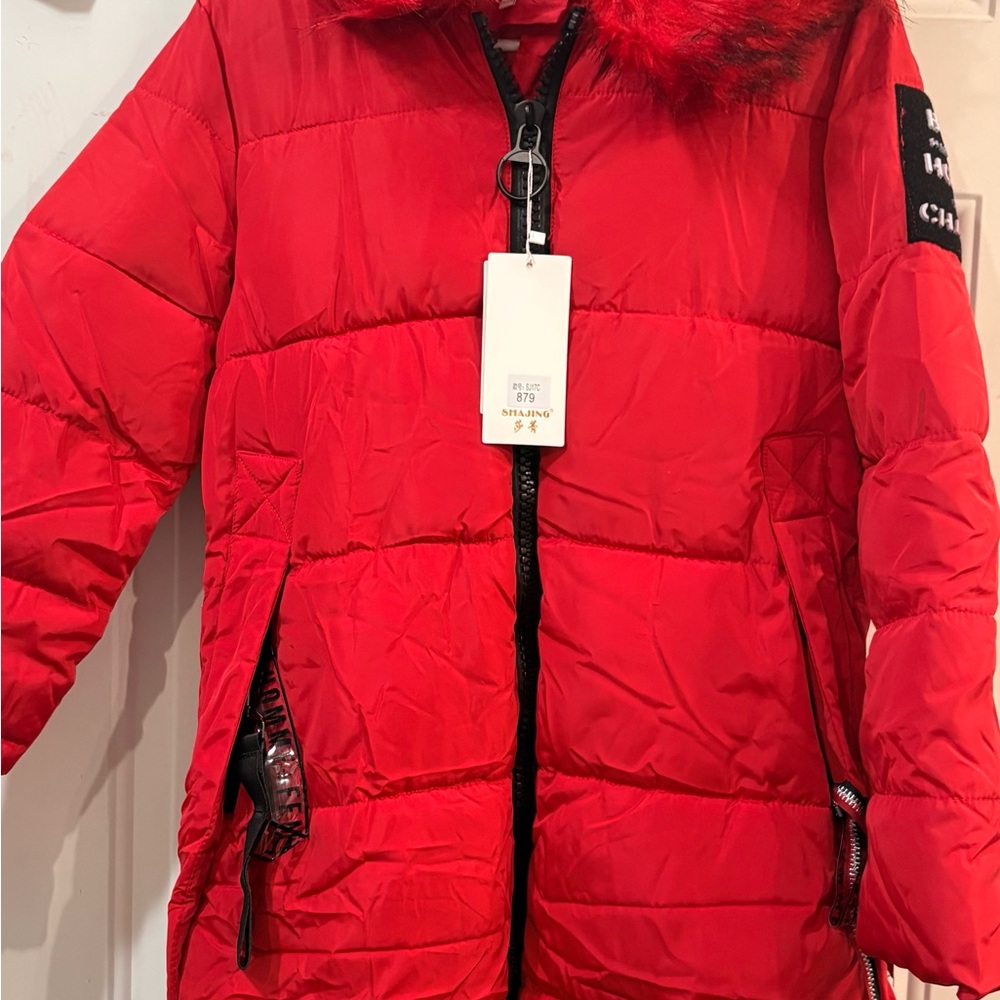 Teens Red Puffer Coat